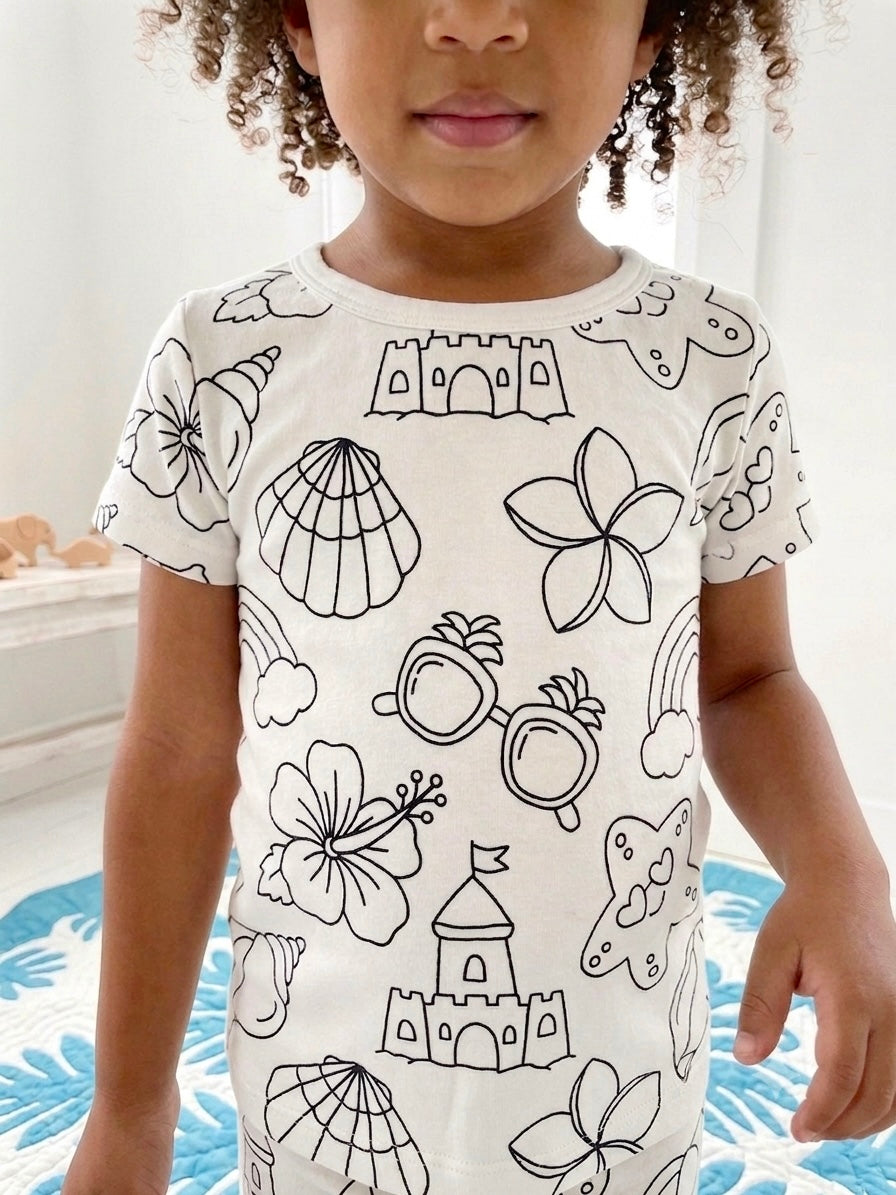 Short Sleeve Pajama Set - Color Your Own: Tropical Girl