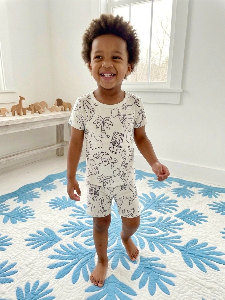 Short Sleeve Pajama Set - Color Your Own: Island Boy