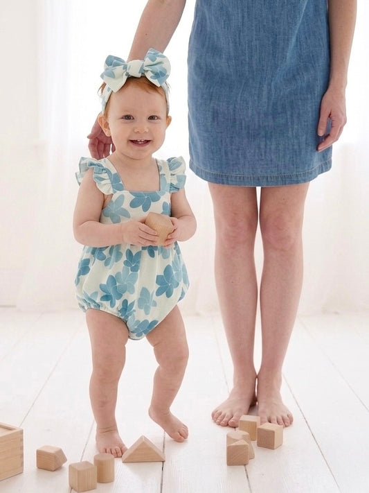 Bubble Romper - Plumeria Sky