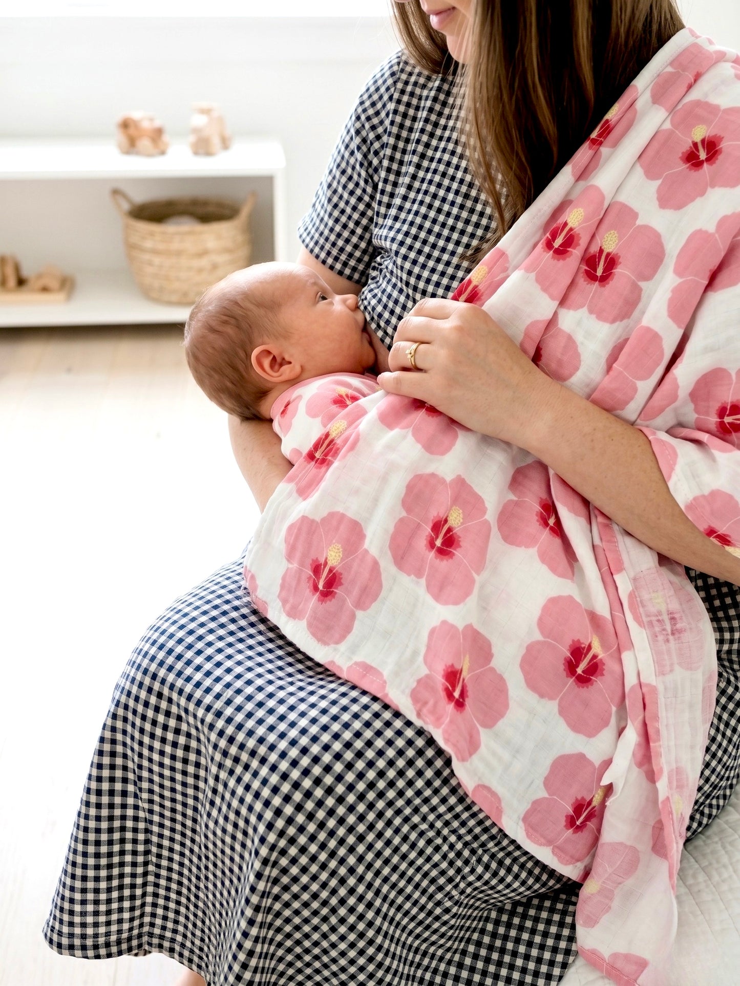 Muslin Swaddle Blanket - Hibiscus in Bloom