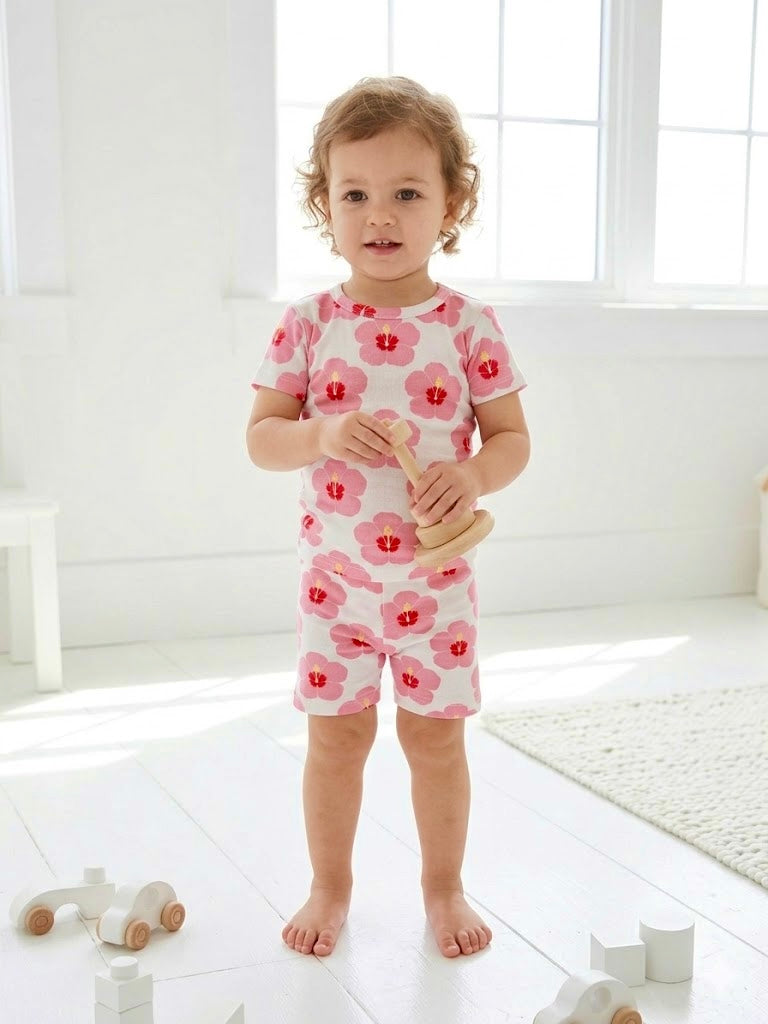 Short Sleeve Pajama Set - Hibiscus in Bloom