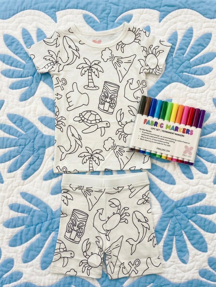 Short Sleeve Pajama Set - Color Your Own: Island Boy