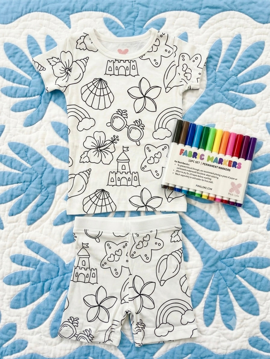 Short Sleeve Pajama Set - Color Your Own: Tropical Girl