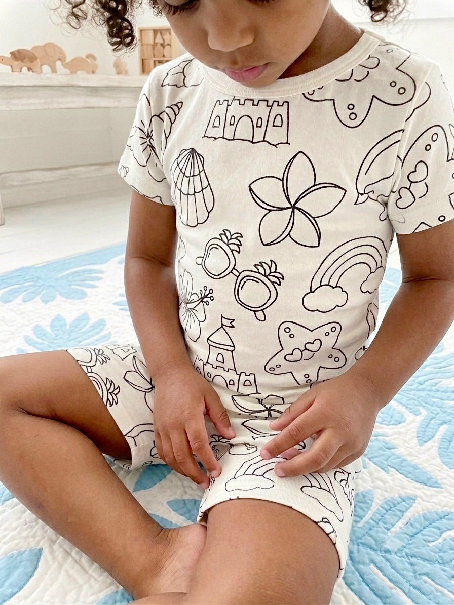 Short Sleeve Pajama Set - Color Your Own: Tropical Girl