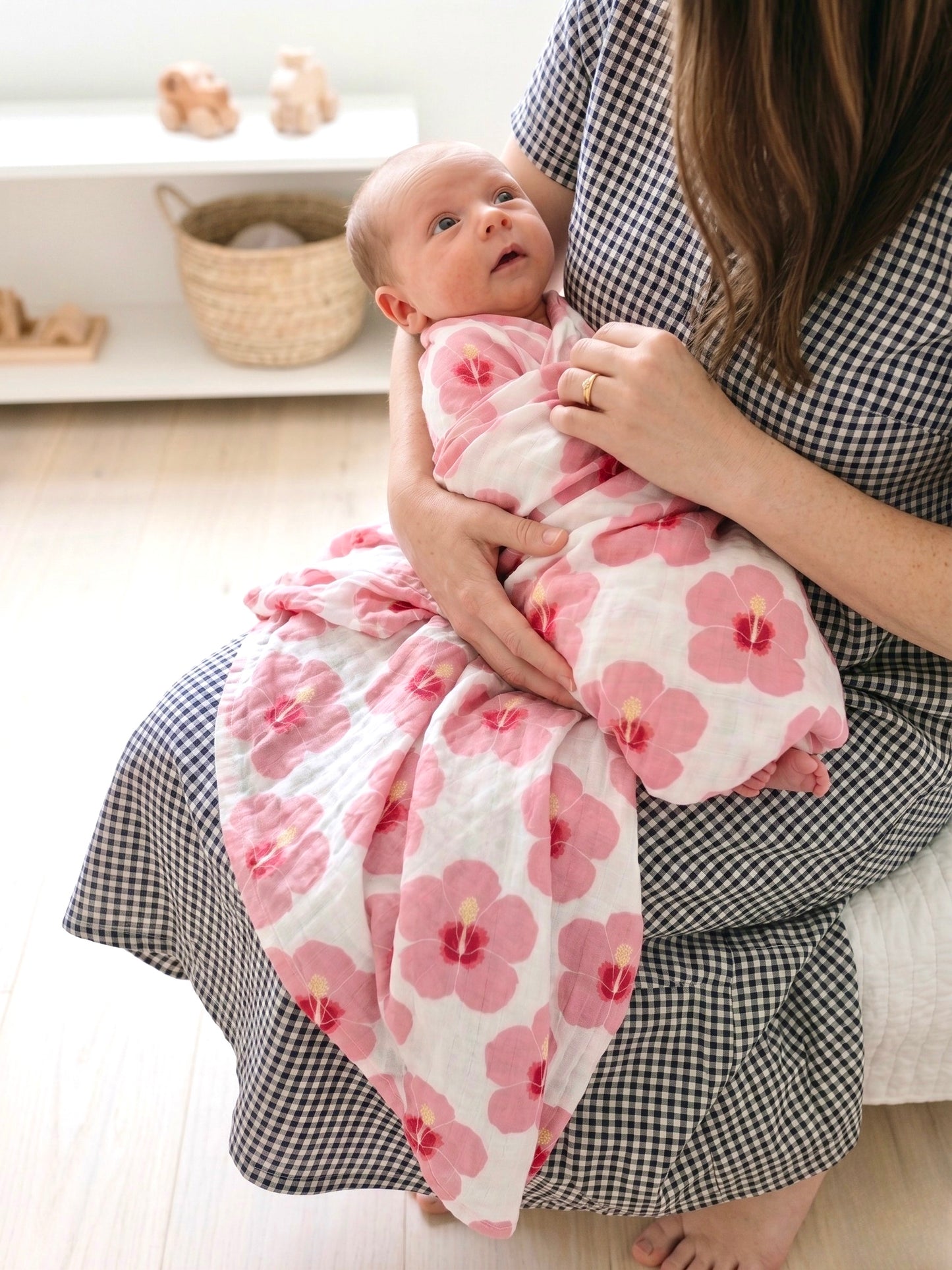 Muslin Swaddle Blanket - Hibiscus in Bloom