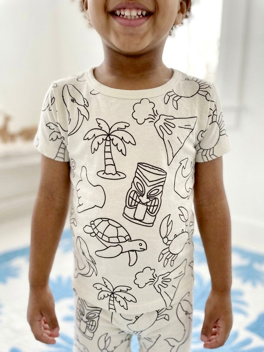 Short Sleeve Pajama Set - Color Your Own: Island Boy