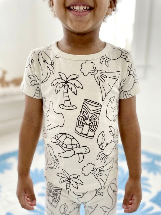 Short Sleeve Pajama Set - Color Your Own: Island Boy