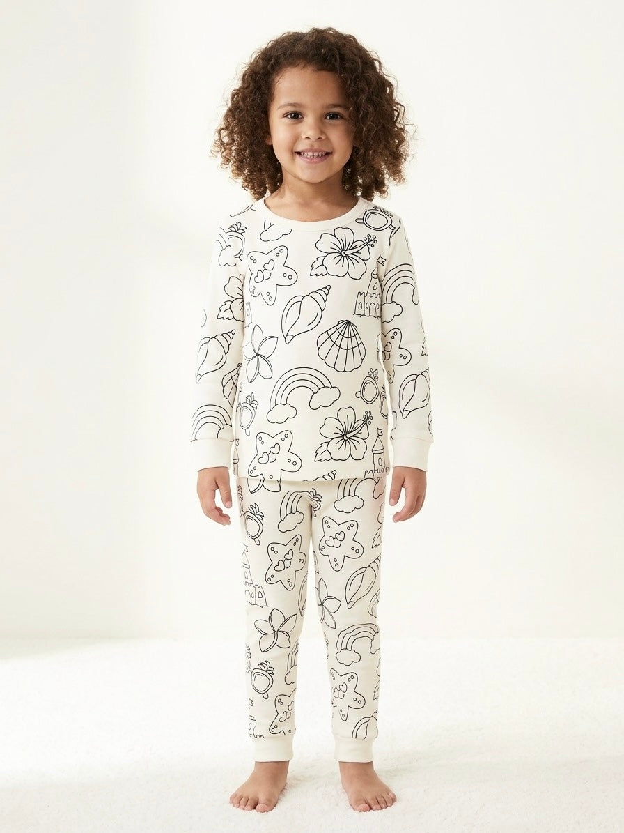 Long Sleeve Pajama Set - Color Your Own: Tropical Girl