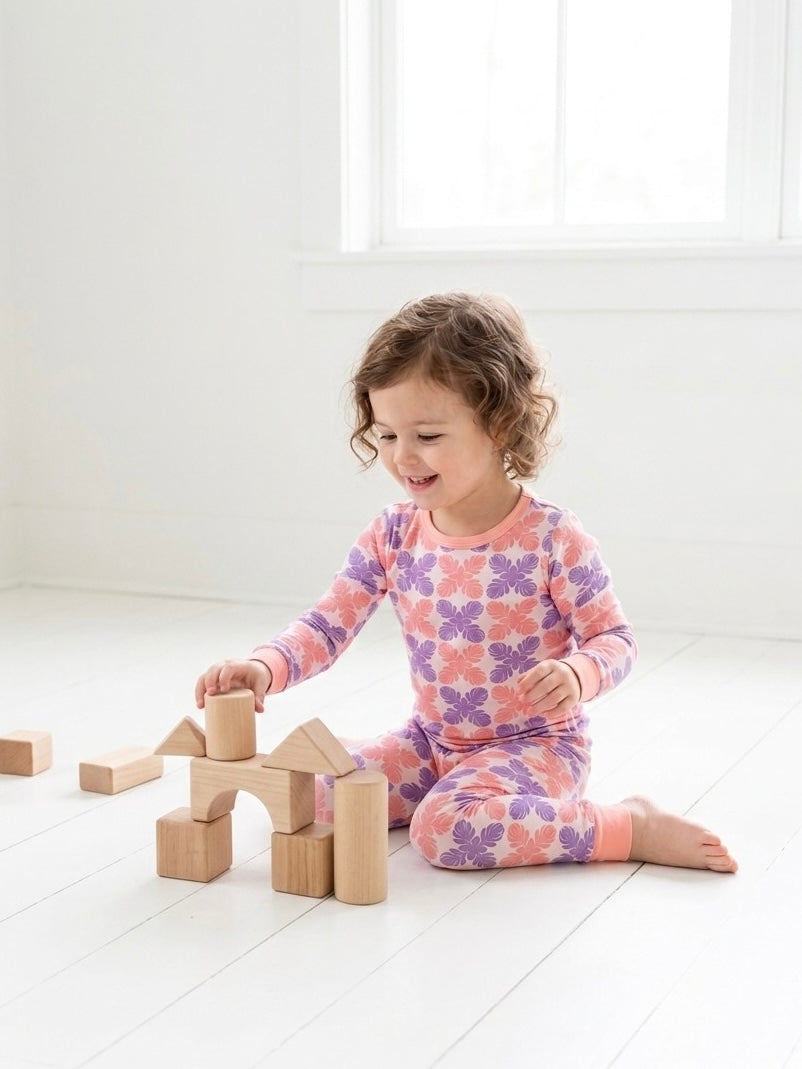 Two-Piece Long Sleeve Pajama Set - Pink Loke