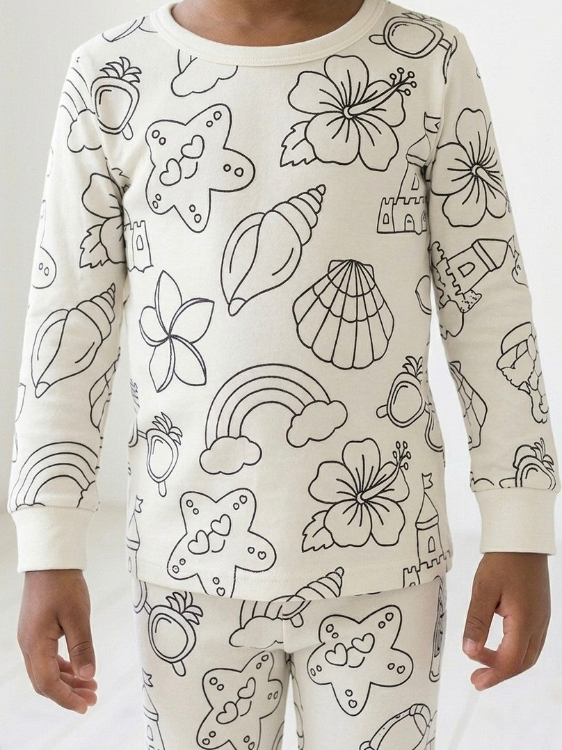Long Sleeve Pajama Set - Color Your Own: Tropical Girl