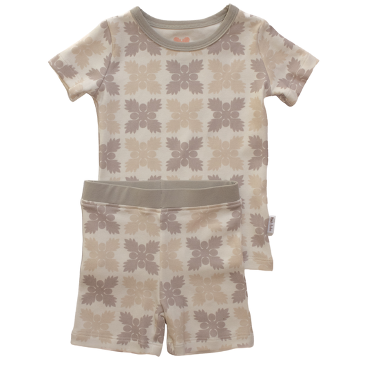 Two-Piece Short Sleeve Pajama Set - Neutral ‘Ulu
