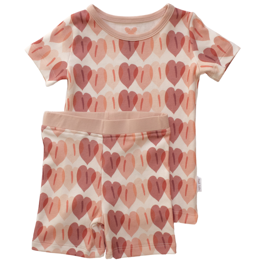 Two-Piece Short Sleeve Pajama Set - Anthurium Hearts
